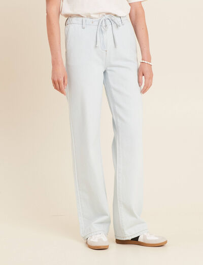 Jean large taille haute denim bleach femme