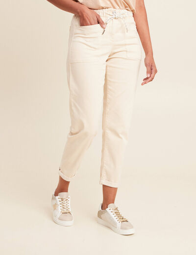 Pantalon coupe droite à coulisse ivoire femme