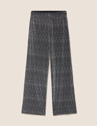 Pantalon large long taille haute gris argent femme