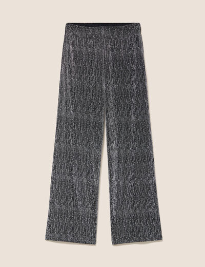 Pantalon large long taille haute gris argent femme