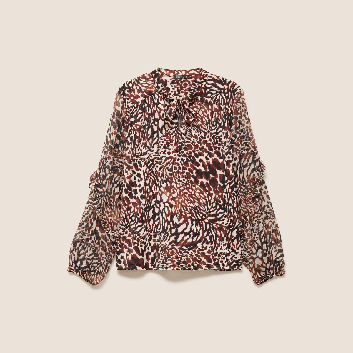 T-shirt manches longues col nou&eacute; marron femme
