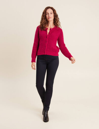 Gilet manches longues rose framboise femme