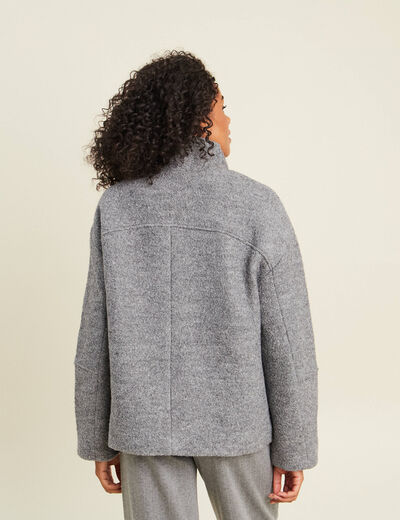 Manteau doubl&eacute; col montant gris clair femme