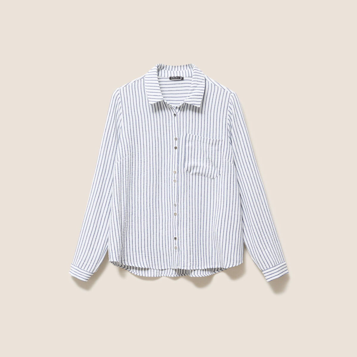 Chemise droite fluide manches longues bleu femme