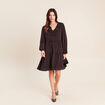Robe courte &eacute;vas&eacute;e col v manches longues marron fonc&eacute; femme