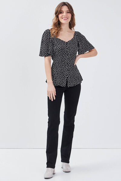 Pantalon large taille haute noir femme