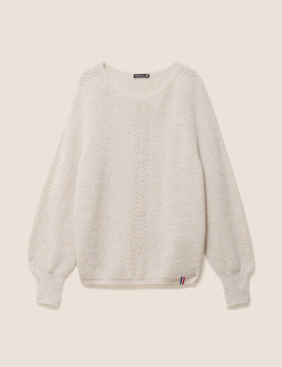 Pull droit col rond manches longues beige femme
