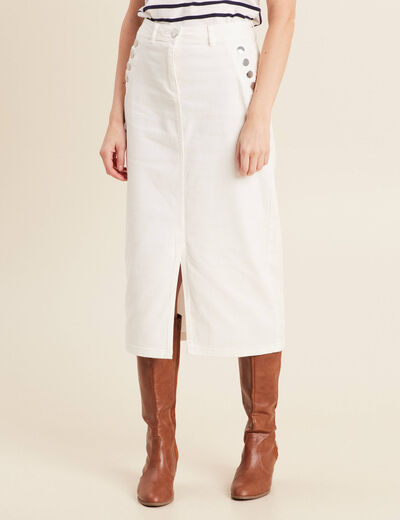 Jupe longue droite en jean blanc femme