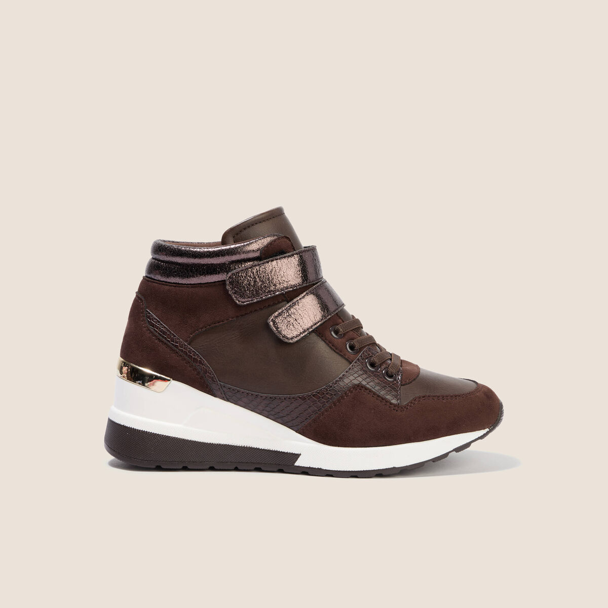 Baskets &agrave; talon compens&eacute; marron fonc&eacute; femme