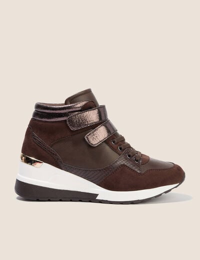 Baskets &agrave; talon compens&eacute; marron fonc&eacute; femme