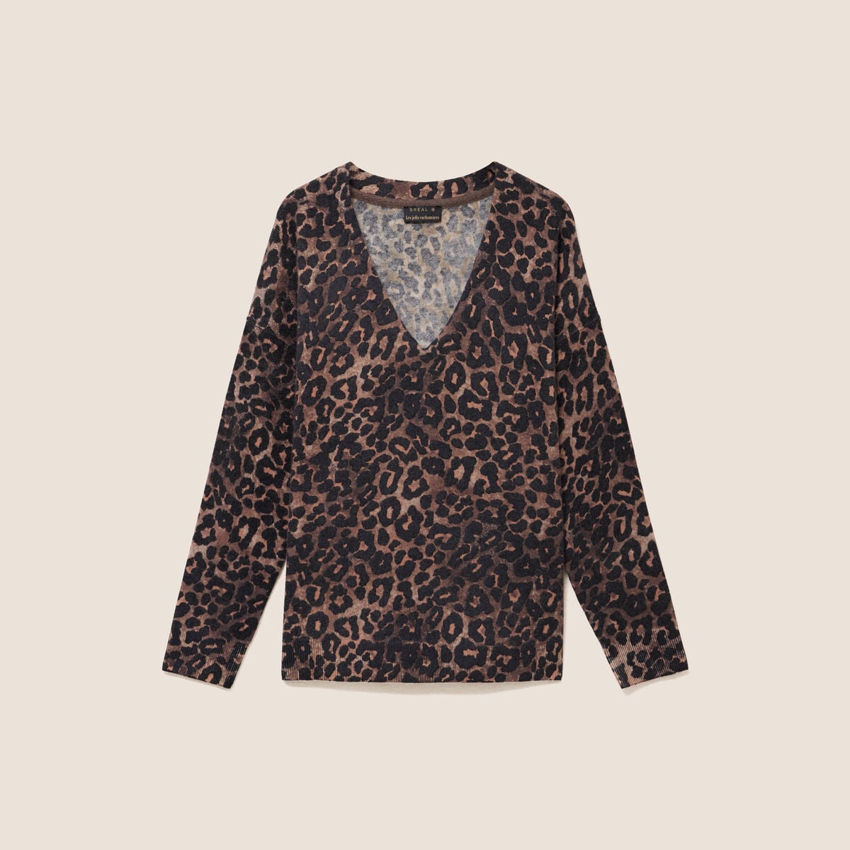 Pull col v marron femme