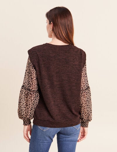 T-shirt col rond manches longues noir femme