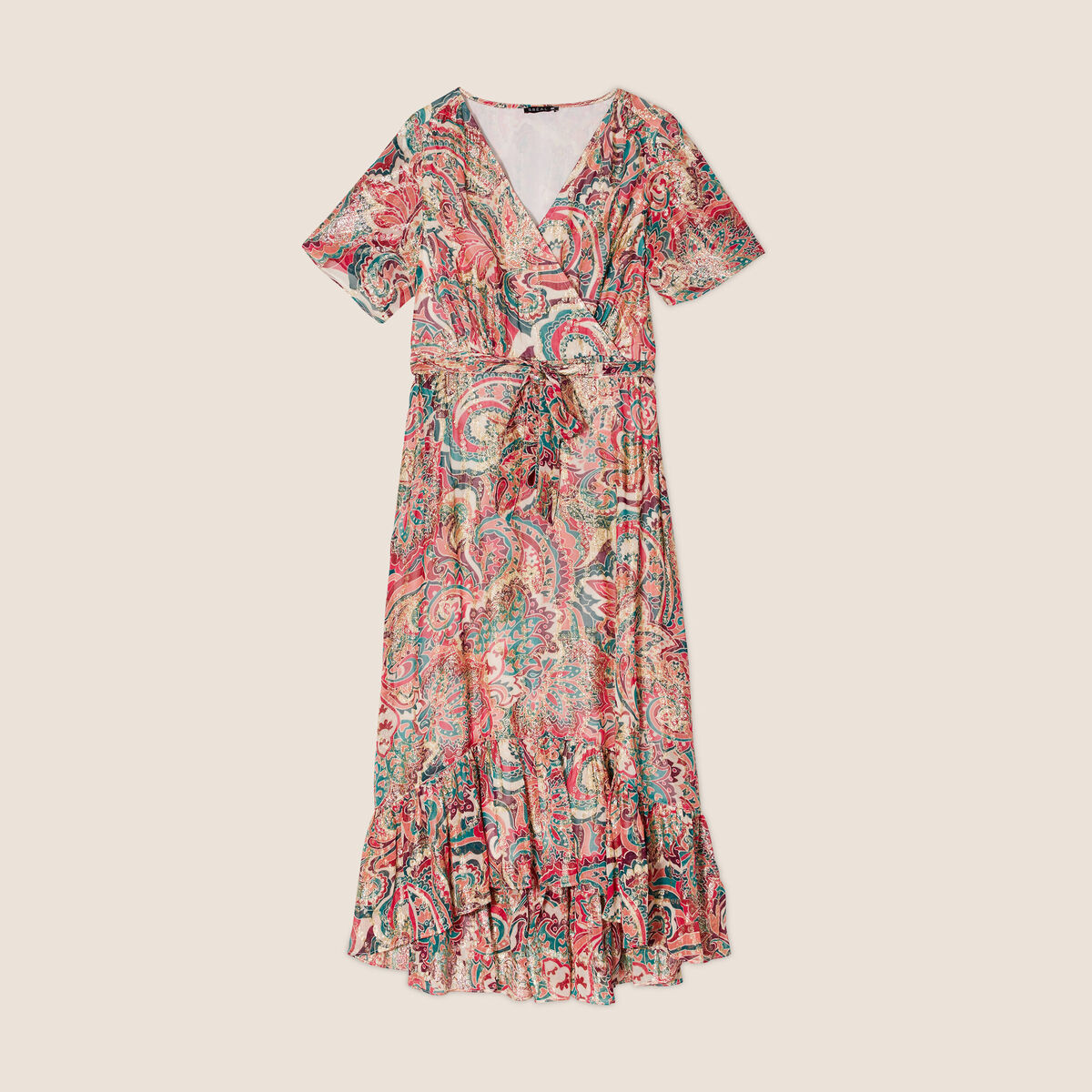 Robe longue évasée fluide rose femme