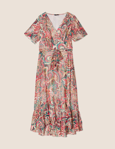 Robe longue évasée fluide rose femme