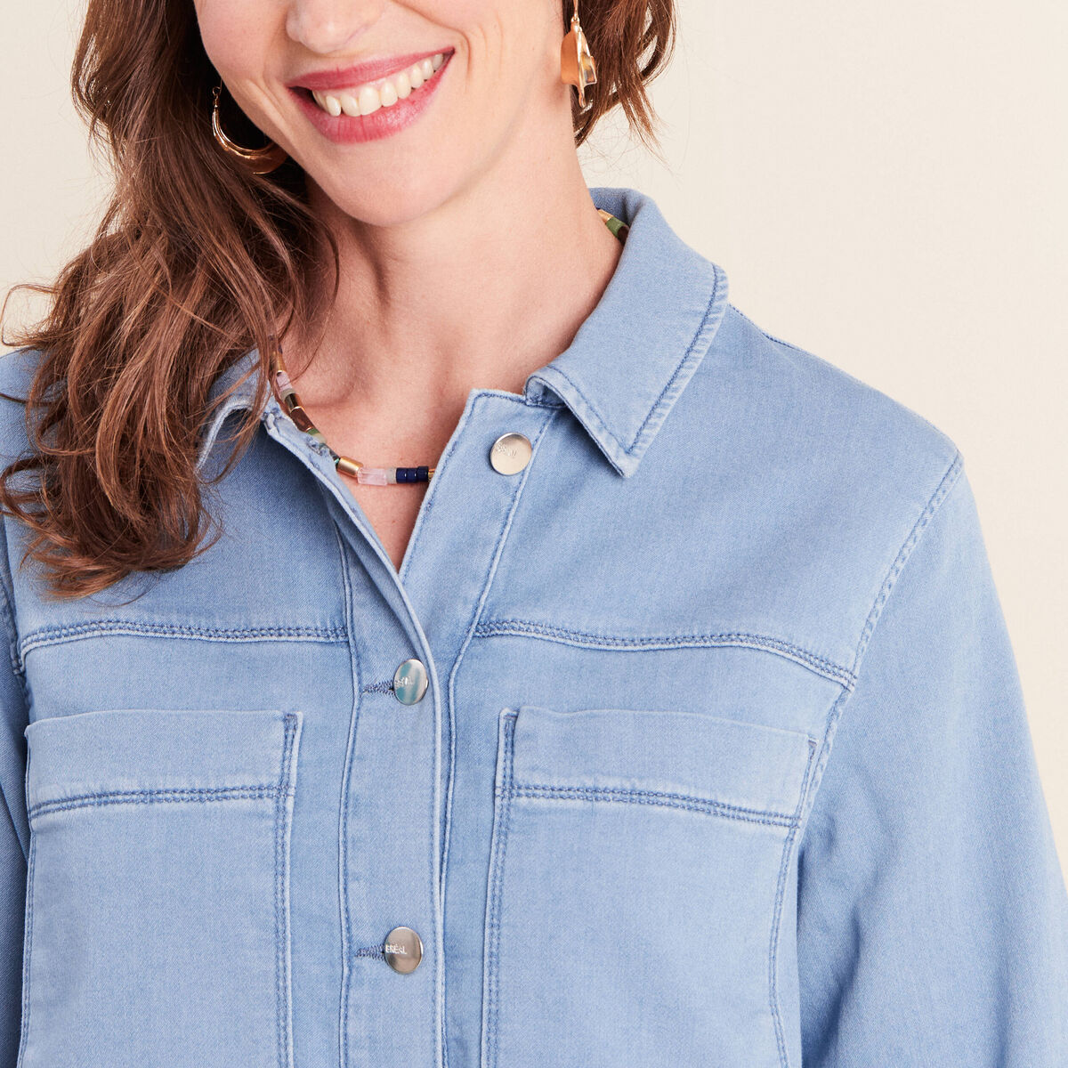 Veste jean manches longues denim bleach femme