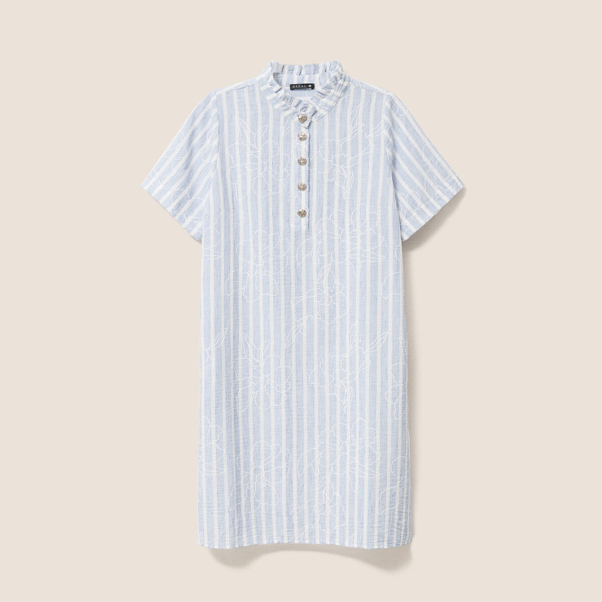 Robe droite courte col montant bleu femme