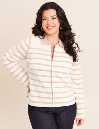 Gilet r&eacute;versible manches longues beige femme