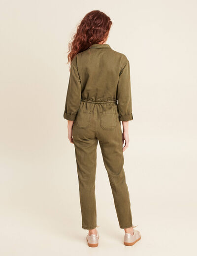 Combinaison pantalon zippée vert olive femme