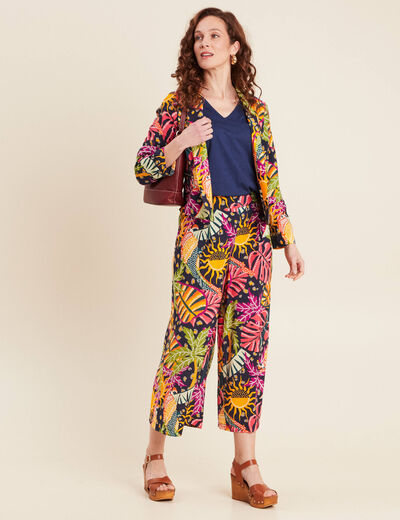 Pantalon flou large 7/8ème multicolore femme