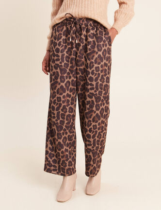 Pantalon droit 7/8&egrave;me taille haute daim marron femme