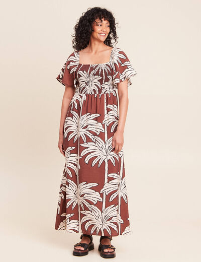 Robe longue &eacute;vas&eacute;e col carr&eacute; marron femme