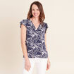 T-shirt col v manches courtes bleu femme