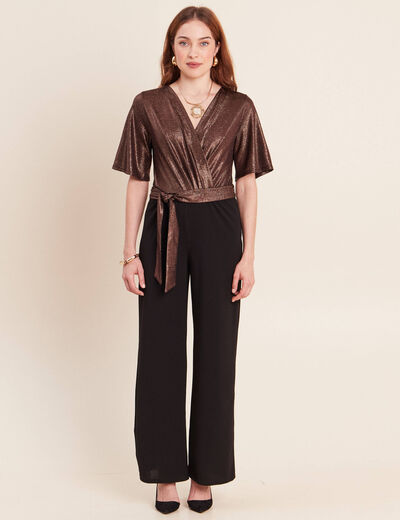 Combinaison pantalon droite marron cognac femme