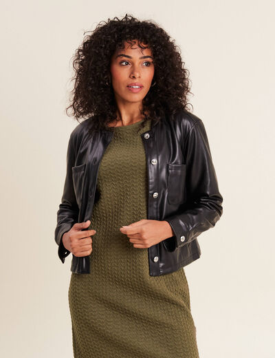 Blouson cintré simili cuir noir femme