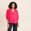 Blouse ample col tunisien manches 3/4 rose fushia femme