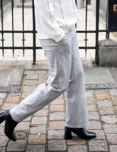 Pantalon large paillettes gris argent femme