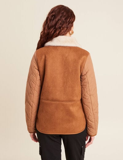 Blouson suédine boutonné camel femme