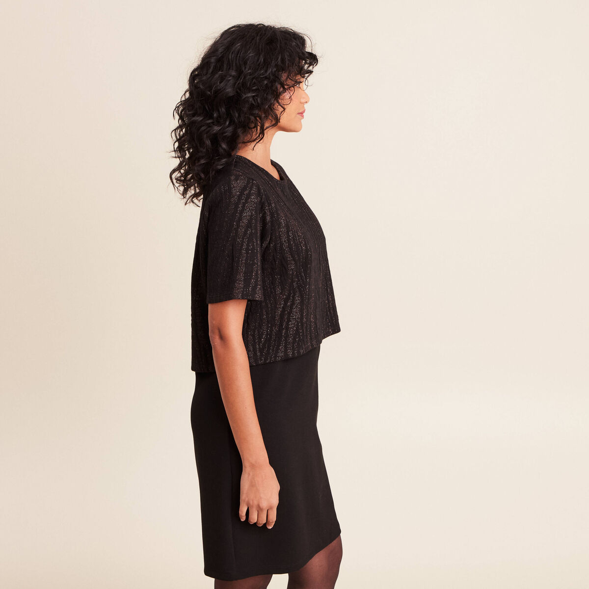 Robe bi-mati&egrave;re droite noir femme
