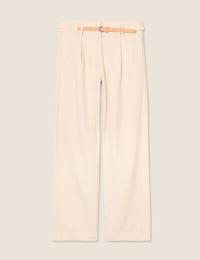 Pantalon large 7/8ème à pinces ivoire femme