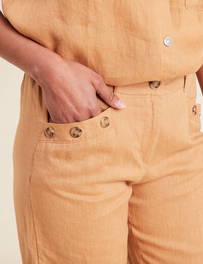 Pantalon fluide taille haute beige femme