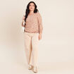 T-shirt col rond manches 3/4 marron femme