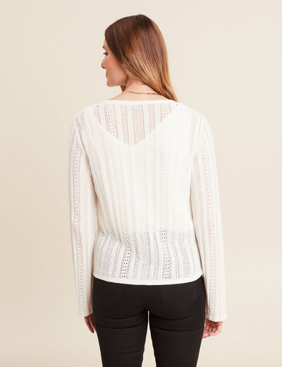 Gilet mi-long manches longues ecru femme