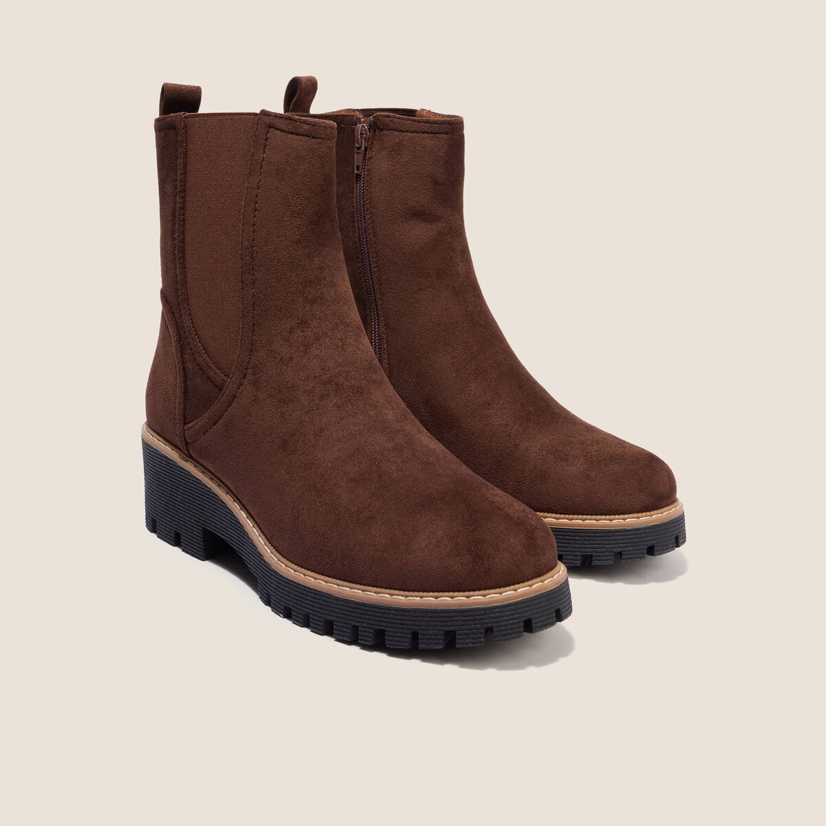 Bottines chelsea crant&eacute;es marron fonc&eacute; femme