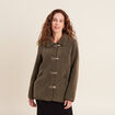 Manteau droit laine mouton vert kaki femme