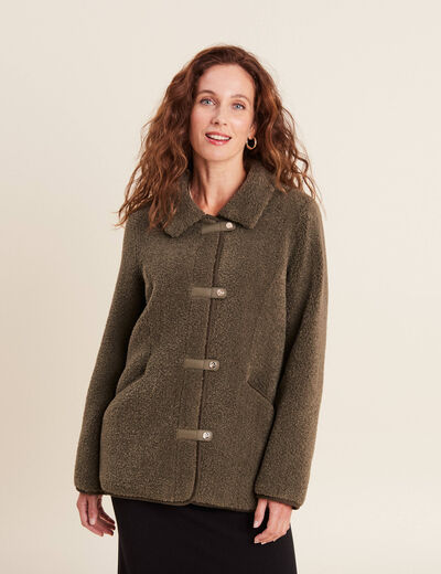 Manteau droit laine mouton vert kaki femme