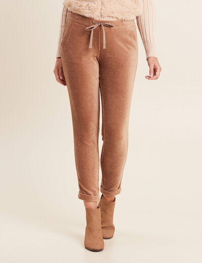 Pantalon cigarette velours marron femme