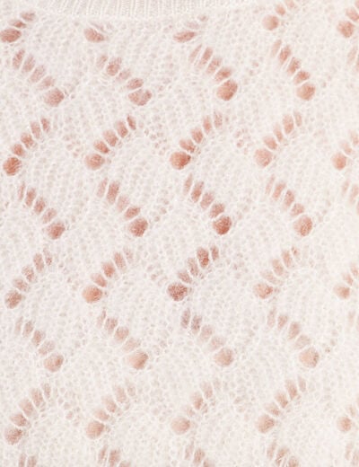 Pull manches longues ajour&eacute; ecru femme