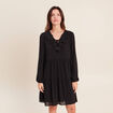 Robe courte &eacute;vas&eacute;e col v manches longues noir femme