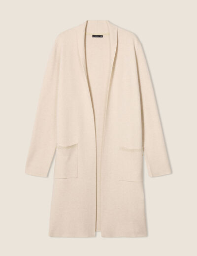 Gilet long manches longues creme femme