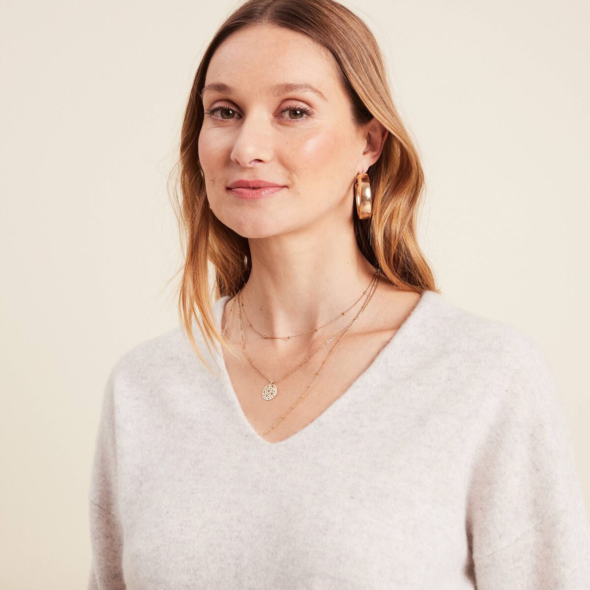 Pull en cachemire manches longues gris clair femme