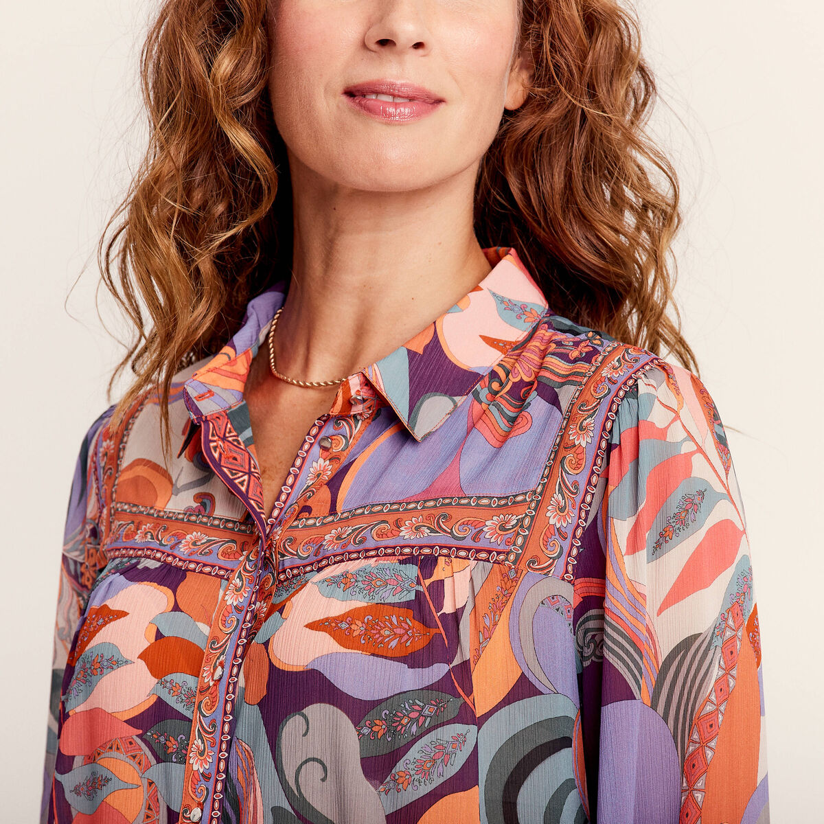 Chemise manches longues fluide orange femme