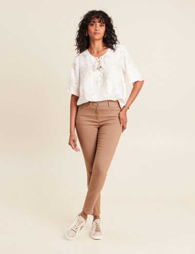 Pantalon léger taille standard 7/8ème marron femme