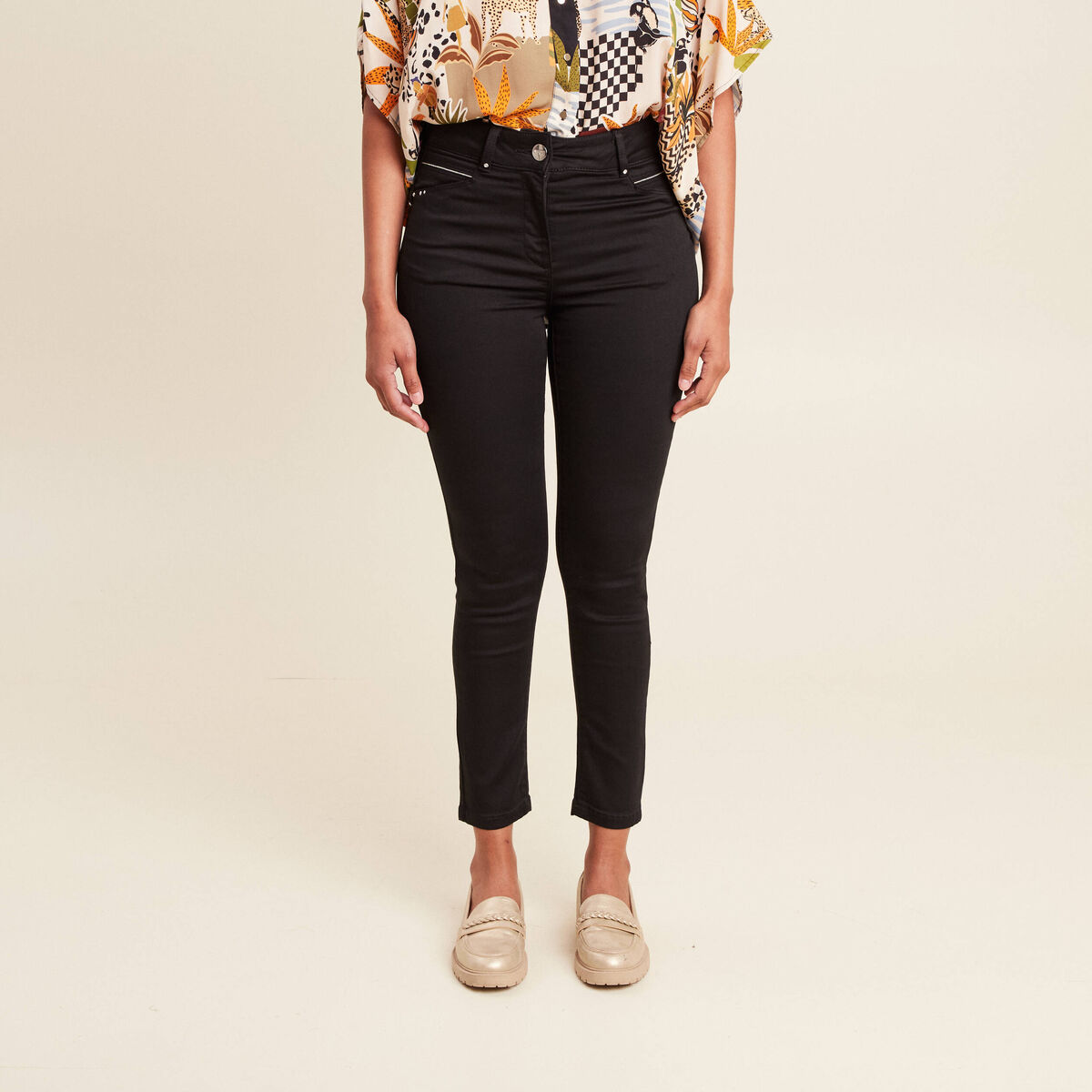 Pantalon coupe ajust&eacute;e taille haute noir femme