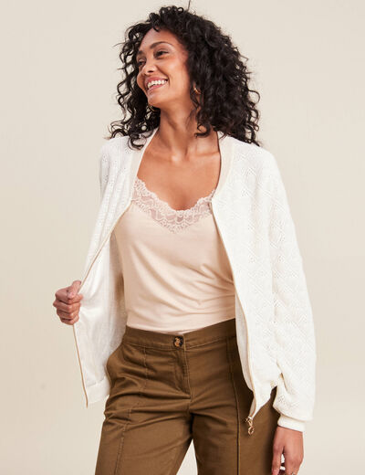 Gilet réversible ajouré ecru femme