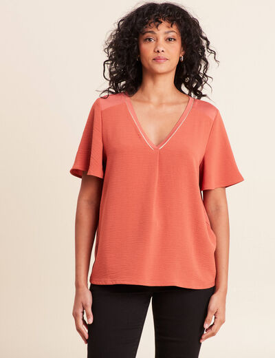 T-shirt bi-mati&egrave;re manches courtes vieux rose femme