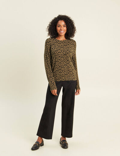 Pull droit col rond manches longues vert femme